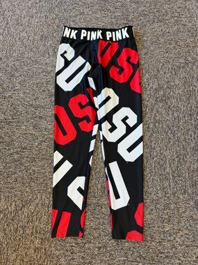 PINK Victoria's Secret Black Leggings with Red and White OSU Ohio State Buckeyes